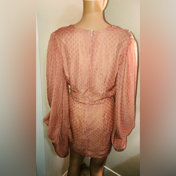 NASTY GAL•SIZE-8•SPARKLY ACCENTS•BIG FLOWING SLEEVES•PINK•MINI DRESS - Picture 2 of 9